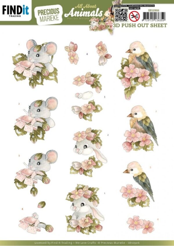 3D Push out - Precious Marieke - All About Animals - All About Pink SB10906