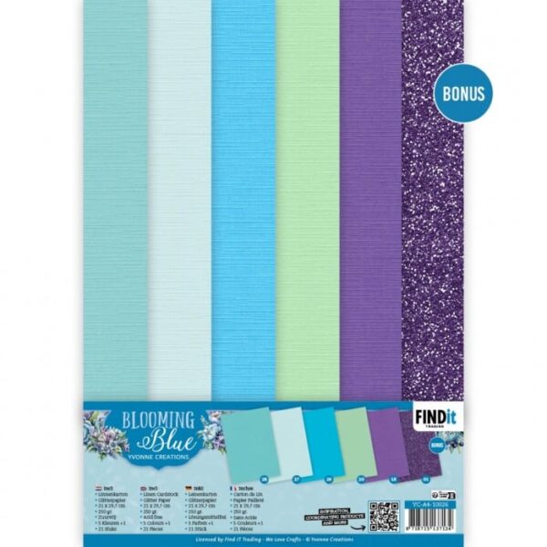 Linen Cardstock Pack - Yvonne Creations - Blooming Blue - A4 YC-A4-10026