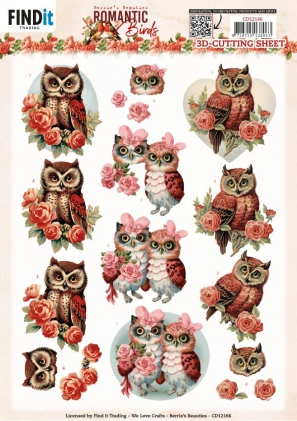 3D Cutting Sheets - Berries Beauties - Romantic Birds - Romantic Owl CD12166