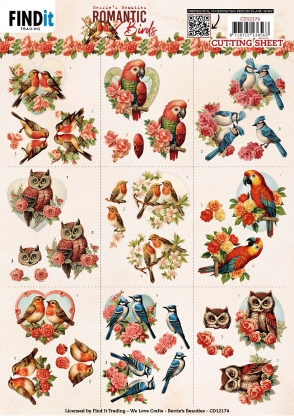 Cutting Sheets - Berries Beauties - Romantic Birds - Mini CD12174