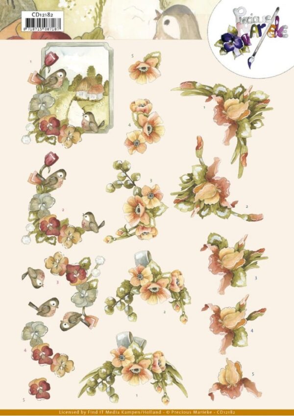 3D Cutting Sheet - Precious Marieke - Flowers in Soft Orange CD12182