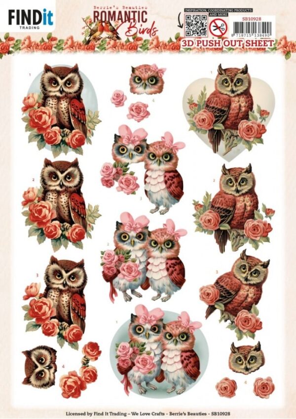 3D Push Out - Berries Beauties - Romantic Birds - Romantic Owl SB10928