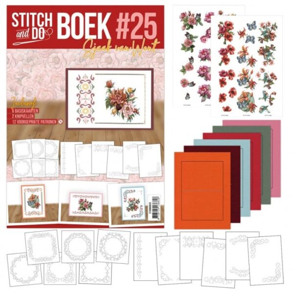 Stitch and Do Boek A6 25 - Reddish flowers STDOBB025