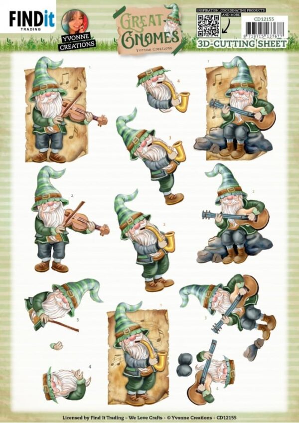 3D Cutting Sheets - Yvonne Creations - Great Gnomes - Music Gnomes CD12155