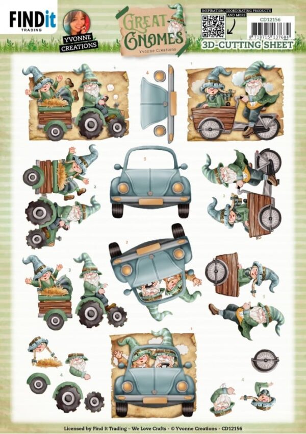 3D Cutting Sheets - Yvonne Creations - Great Gnomes - Driving Gnomes CD12156