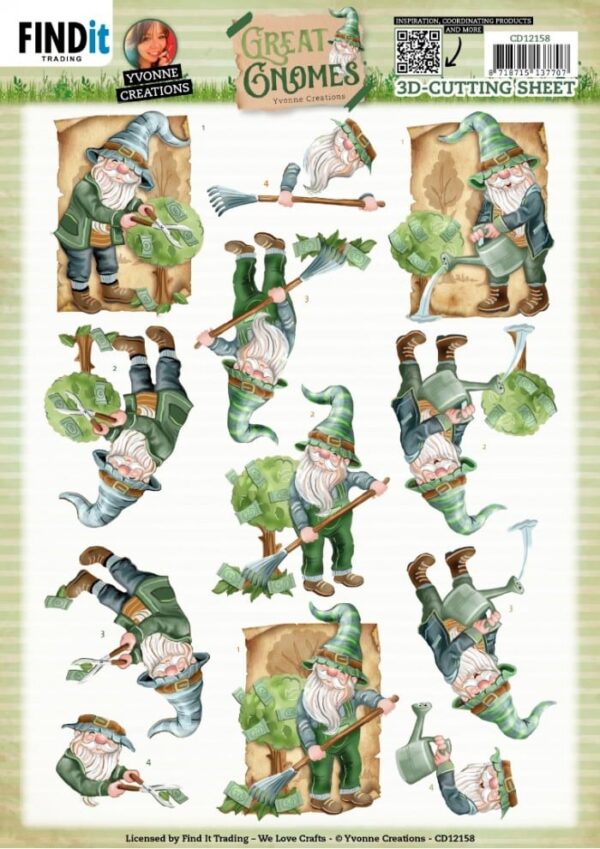 3D Cutting Sheets - Yvonne Creations - Great Gnomes - Garden Gnomes CD12158