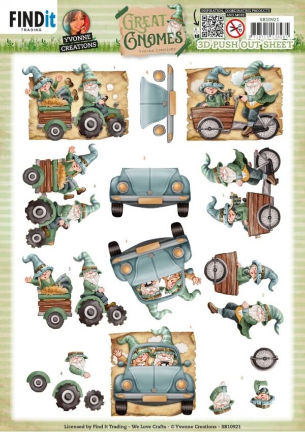 3D Push Out - Yvonne Creations - Great Gnomes - Driving Gnomes SB10921