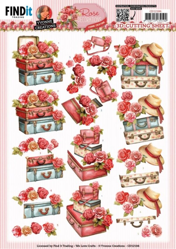 3D Cutting Sheets - Yvonne Creations - Rose Decorations - Rose Suitcase CD12184