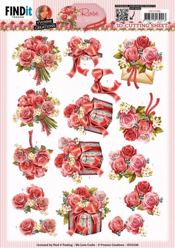3D Cutting Sheets - Yvonne Creations - Rose Decorations - Rose Bouquet CD12186