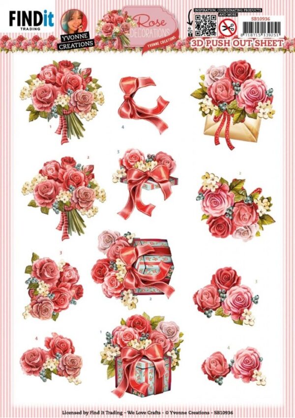 3D Push Out - Yvonne Creations - Rose Decorations - Rose Bouquet SB10936
