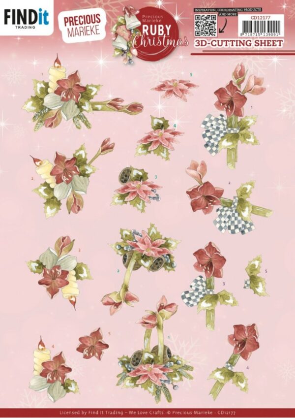 3D Cutting Sheets - Precious Marieke - Ruby Christmas - Ruby Amaryllis CD12177