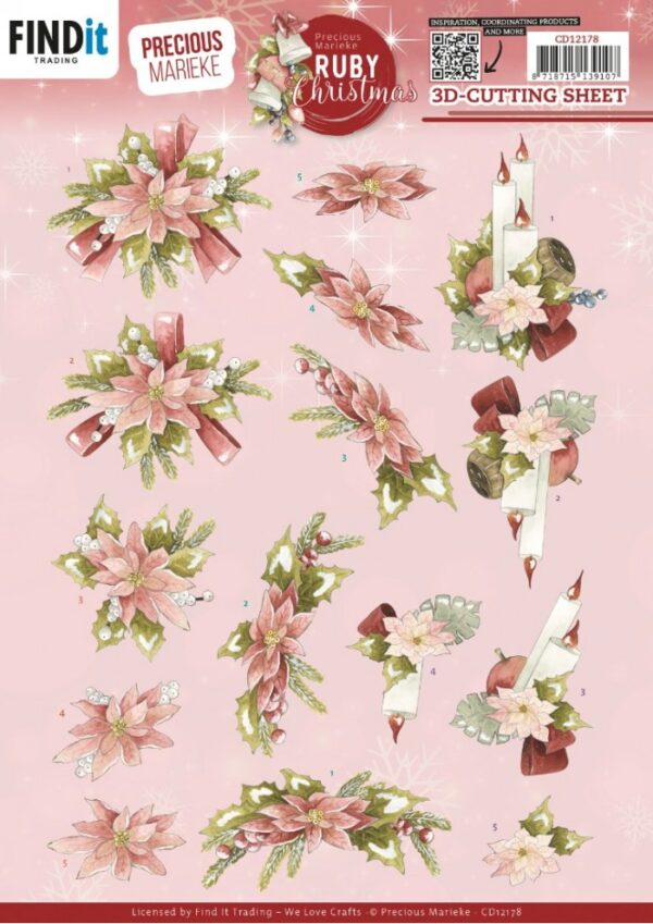 3D Cutting Sheets - Precious Marieke - Ruby Christmas - Ruby Poinsettia CD12178