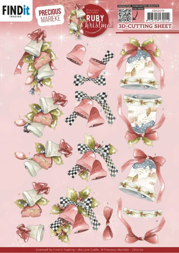 3D Cutting Sheets - Precious Marieke - Ruby Christmas - Ruby BellsCD12179