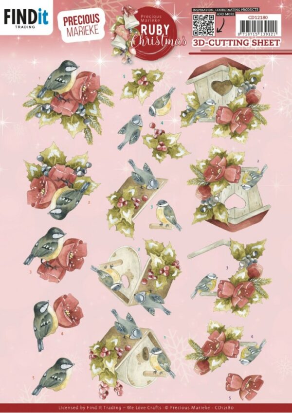 3D Cutting Sheets - Precious Marieke - Ruby Christmas - Ruby Birds CD12180