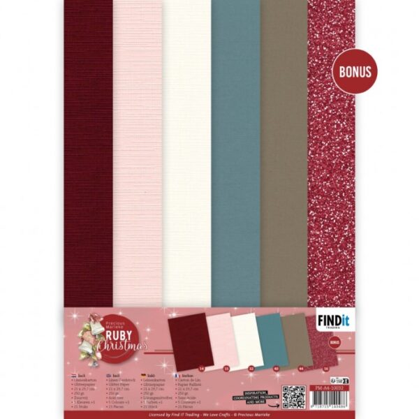 Linen Cardstock Pack - Precious Marieke - Ruby Christmas - 4K PM-A4-10032
