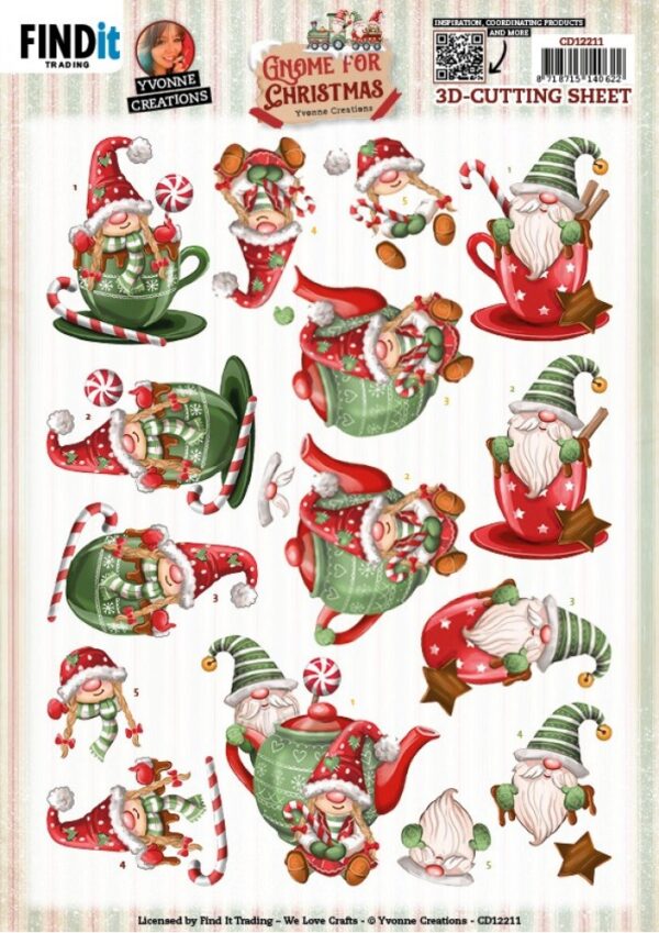 3D Cutting Sheets - Yvonne Creations - Gnome for Christmas - Gnome Tea CD12211