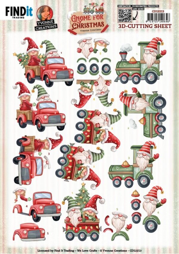 3D Cutting Sheets - Yvonne Creations - Gnome for Christmas - Gnome TransportCD12213