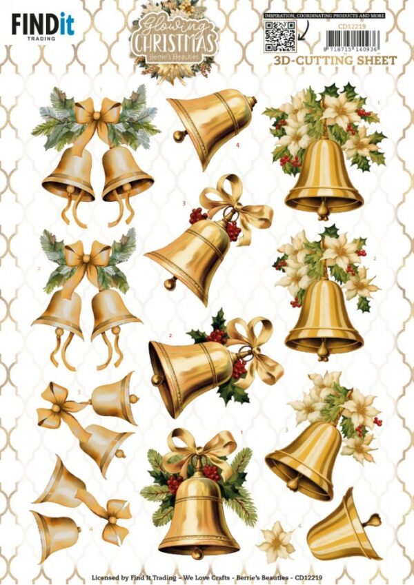3D Cutting Sheets - Berries Beauties - Glowing Christmas - Christmas Bell CD12219