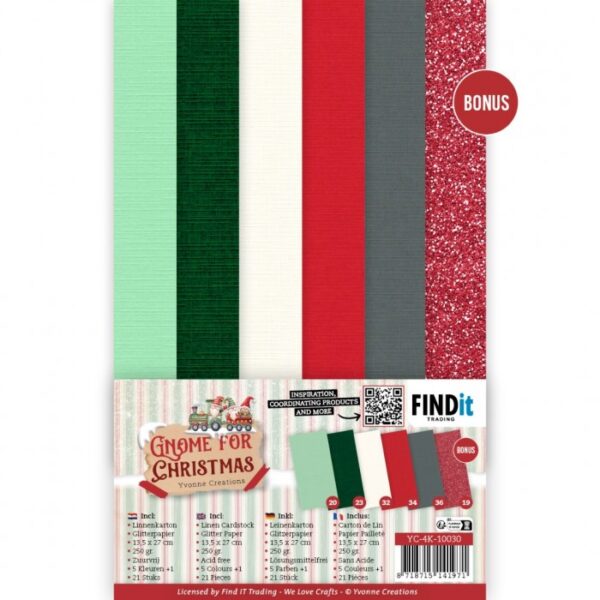 Linen Cardstock Pack - Yvonne Creations - Gnome for Christmas - 4K YC-4K-10030