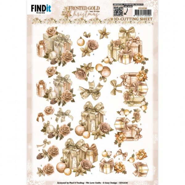 3D Cutting Sheets - Amy Design - Frosted Gold Christmas - Presents CD12230