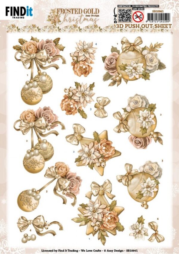 3D Push Out - Amy Design - Frosted Gold Christmas - Christmas Baubles SB10961