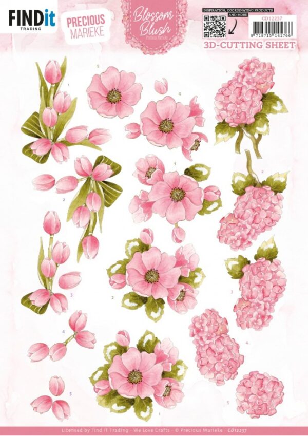 3D Cutting Sheets - Precious Marieke - Blossom Blush - Bright Pink CD12237