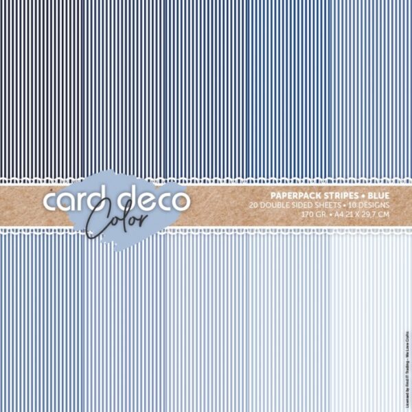Card Deco Color Paperpack - Stripes - Blue - A4 CDCPPA413004