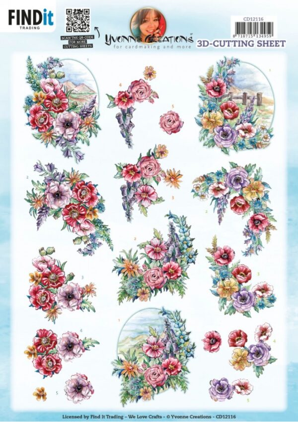 3D Cutting Sheet - Yvonne Creations - Landscape Field Bouquet CD12116