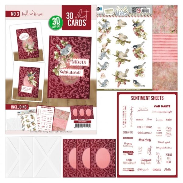 3D and Do -  Velvet Cards A6  - Precious Marieke - Birds and Berries 3DVC10003