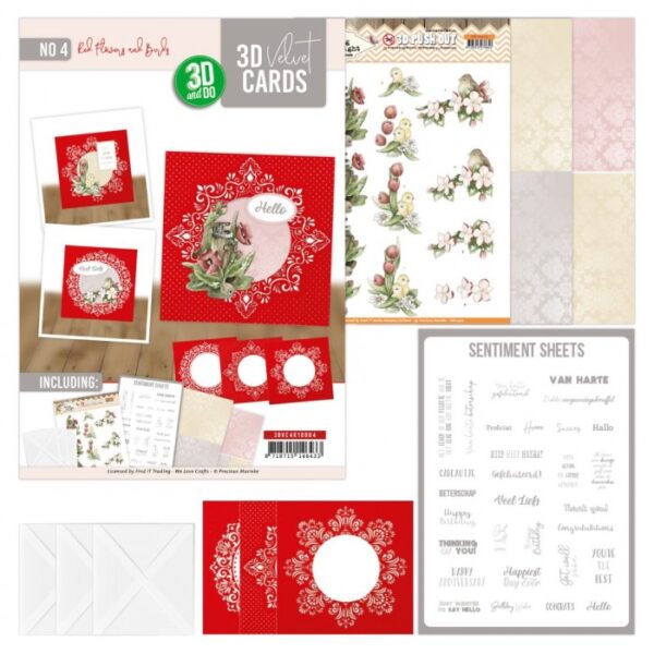 3D Velvet Cards 4K - Red Flowers and Birds 3DVC4K10004