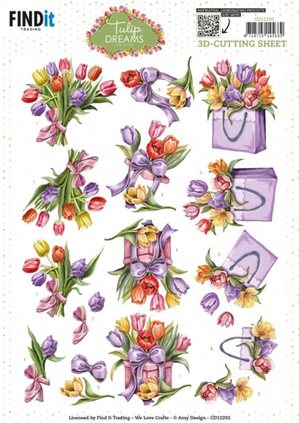 3D Cutting Sheet - Amy Design - Tulip Dreams - Colorful Tulips CD12292