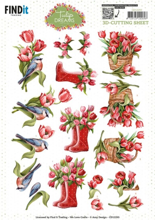 3D Cutting Sheet - Amy Design - Tulip Dreams - Red Tulips CD12293