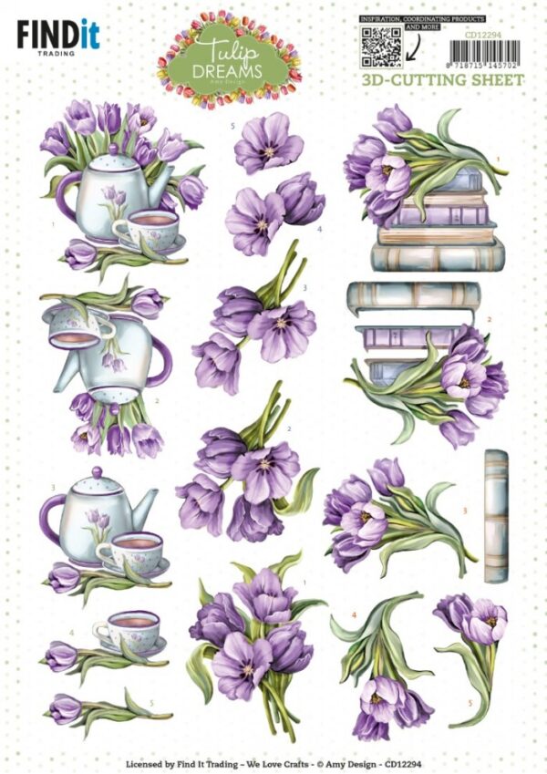 3D Cutting Sheet - Amy Design - Tulip Dreams - Purple Tulips CD12294