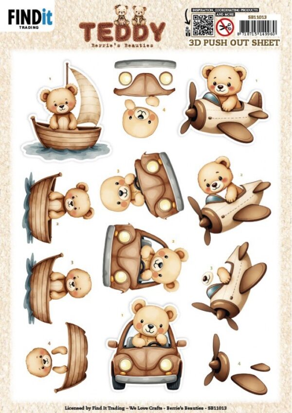 3D Push out Sheet - Berries Beauties - Teddy - Transport SB11013