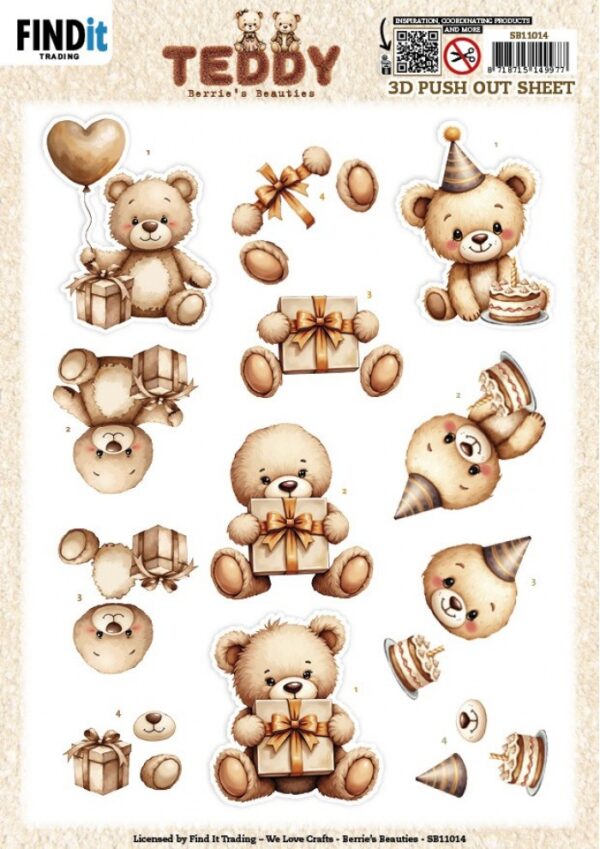 3D Push out Sheet - Berries Beauties - Teddy - Present SB11014