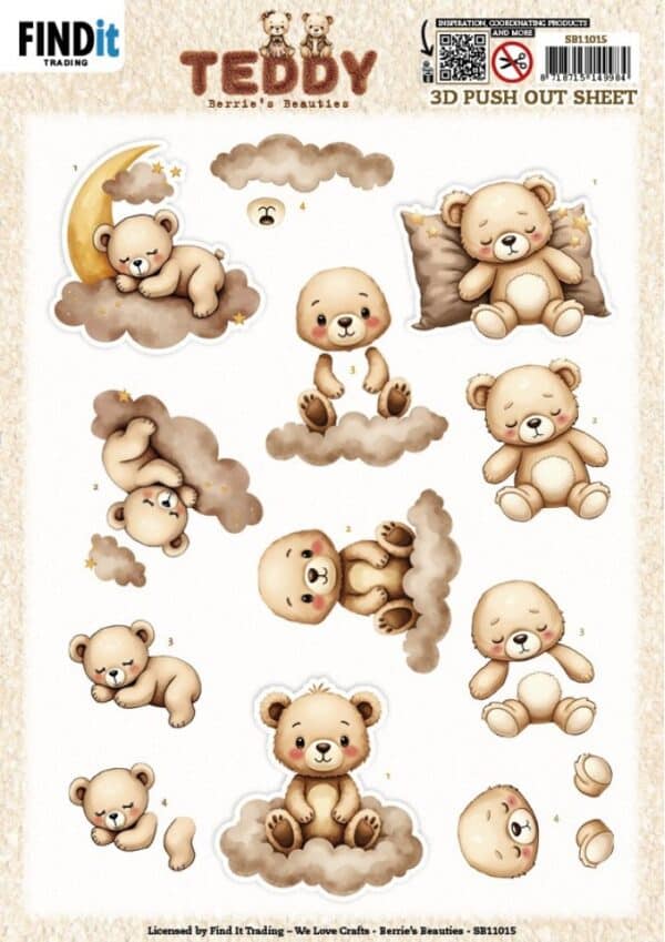 3D Push out Sheet - Berries Beauties - Teddy - Clouds SB11015