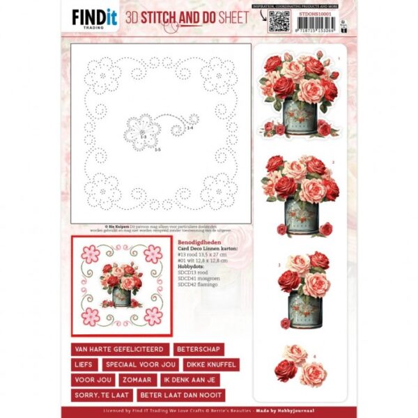3D Stitch and Do Sheet - Berries Beauties - Red Roses 1  STDOHS10001