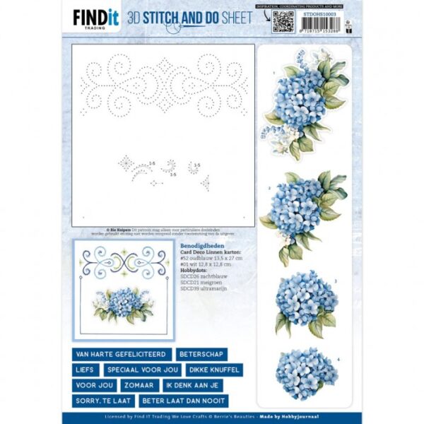 3D Stitch and Do Sheet - Berries Beauties - Blue Hydrangeas 1  STDOHS10003