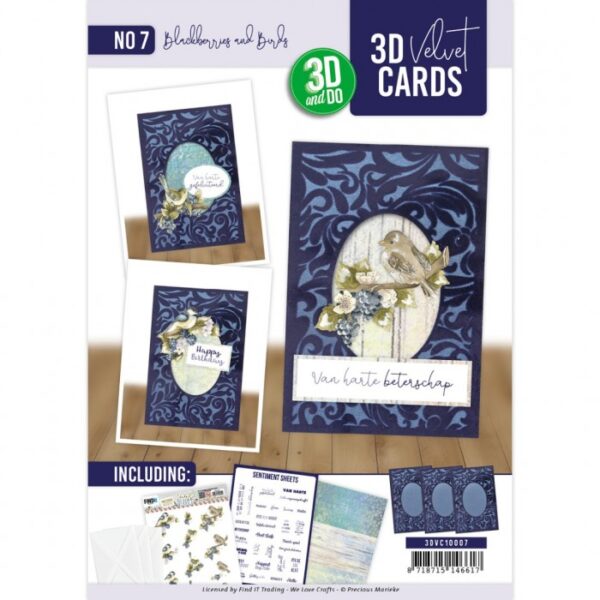 3D Velvet Cards A6 - Blackberries and Birds 3DVC10007