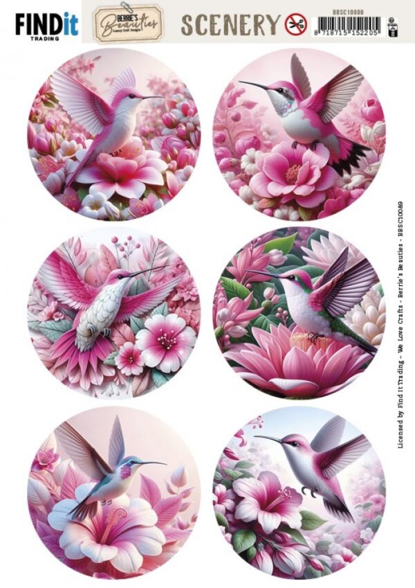 Scenery Push out - Berries Beauties - Pink Hummingbird - Round BBSC10089