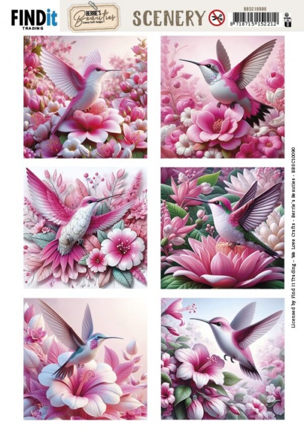 Scenery Push out - Berries Beauties - Pink Hummingbird - Square BBSC10090