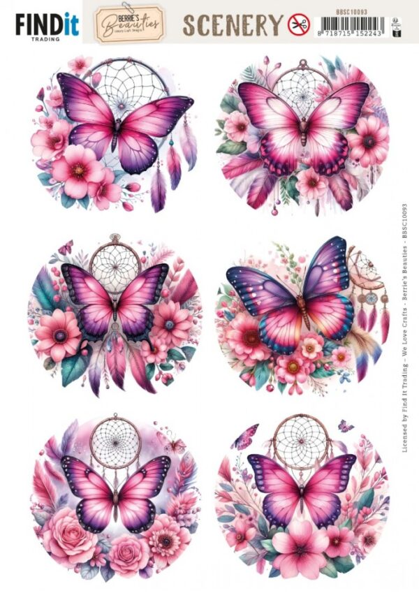 Scenery Push out - Berries Beauties - Pink Butterflies - Round BBSC10093