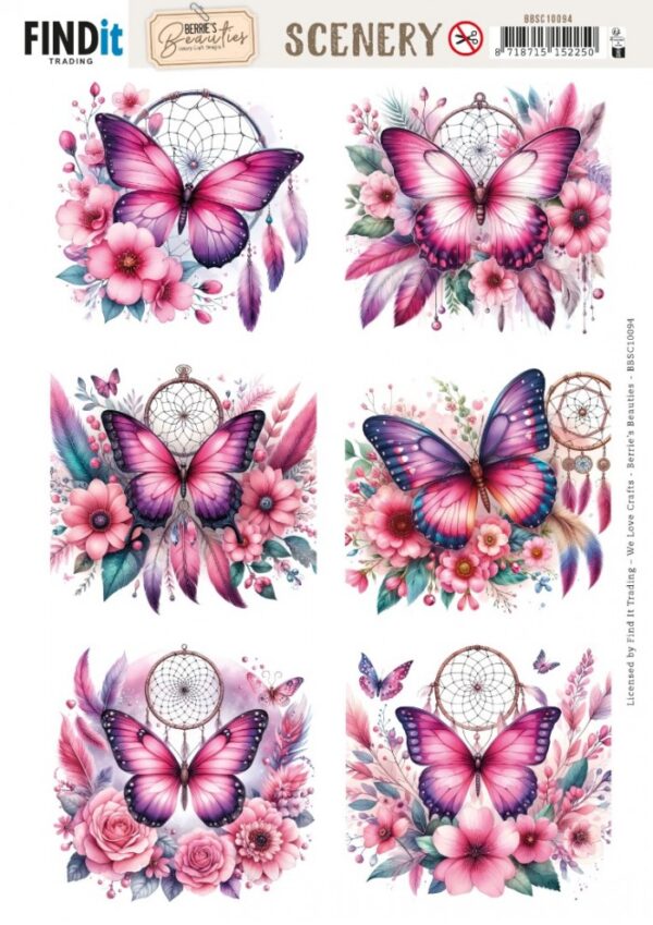 Scenery Push out - Berries Beauties - Pink Butterflies - Square BBSC10094