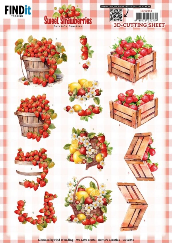 3D Cutting Sheet - Berries Beauties - Sweet Strawberries - Strawberries in a Basket CD12341