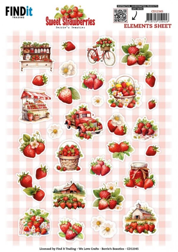Cutting Sheet - Berries Beauties - Sweet Strawberries - Small Elements CD12345