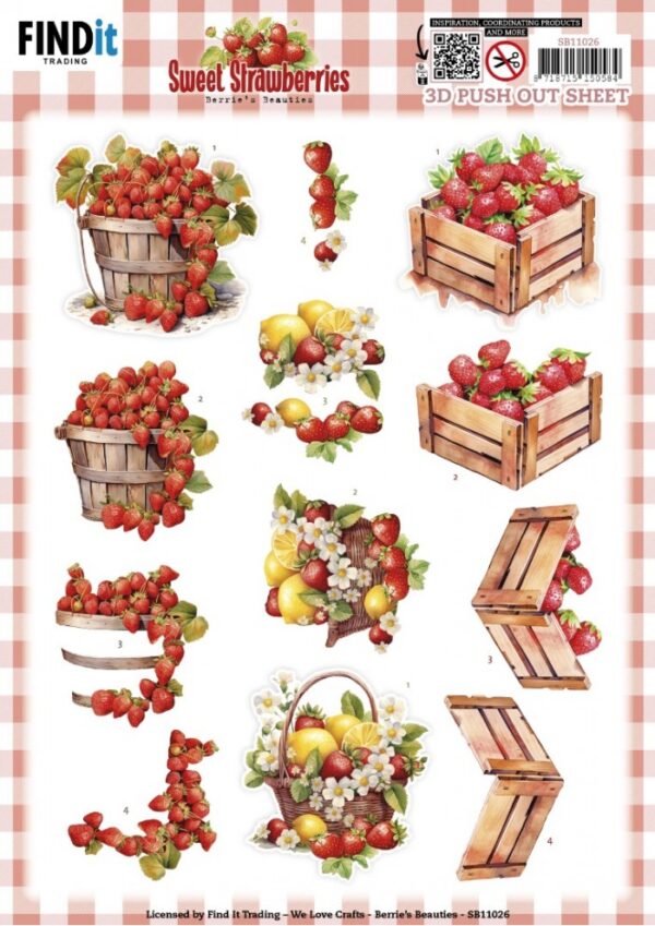 3D Push out Sheet - Berries Beauties - Sweet Strawberries - Strawberries in a Basket SB11026