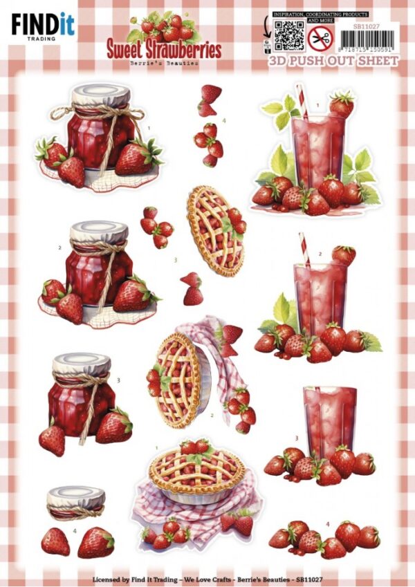 3D Push out Sheet - Berries Beauties - Sweet Strawberries - Strawberry Pie SB11027