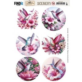 Scenery Push out - Berries Beauties - Pastel Hummingbirds - Round BBSC10103