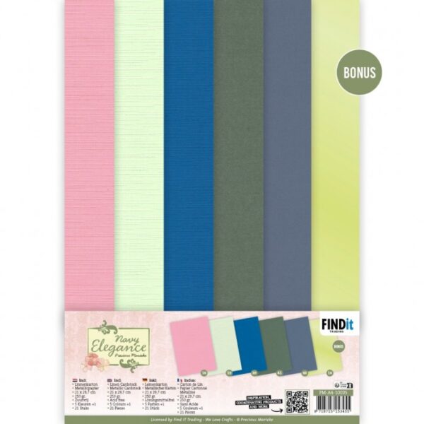 Linen Cardstock Pack - Precious Marieke- Navy Elegance - A4 PM-A4-10035