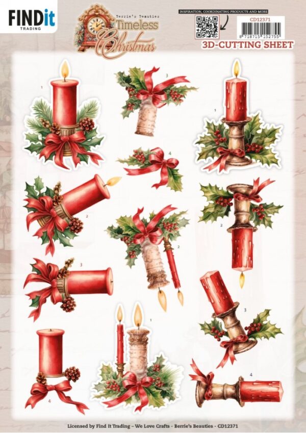 3D Cutting Sheet - Berries Beauties - Timeless Christmas - Timeless Candle CD12371